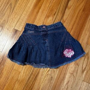 Barbie Denim Skirt with Pink Rose Embroidery